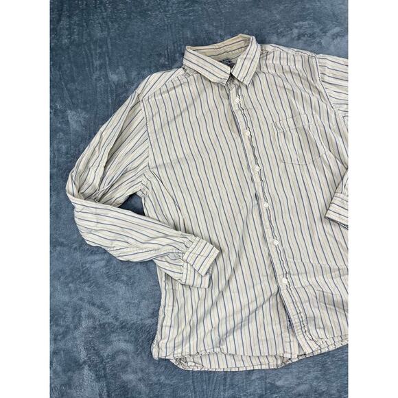 Men's Lucky Brand yellow blue striped dress shirt large excellent - Picture 5 of 9